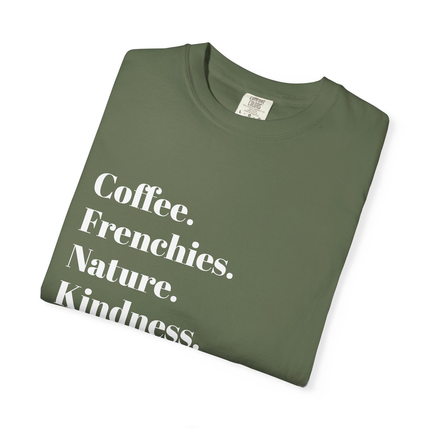 Coffee Frenchies Nature Kindness T-Shirt, Unisex Cotton Tee, Casual Wear, Gift for Dog Lovers, Nature Lovers Shirt