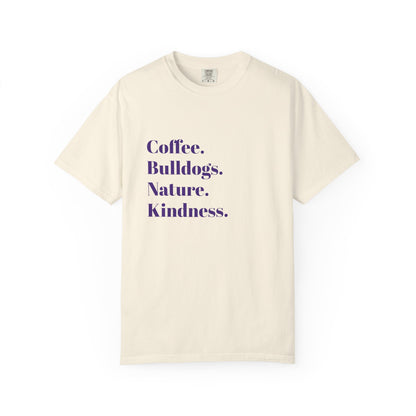 Coffee Bulldogs Nature Kindness T-Shirt, Unisex Graphic Tee, Gift for Dog Lovers, Nature Enthusiasts, Casual Wear