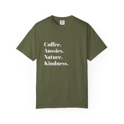 Coffee, Aussies, Nature Unisex Garment-Dyed T-Shirt | Eco-Friendly, Casual Wear, Gift for Nature Lovers, Spring Fashion, Everyday Comfort