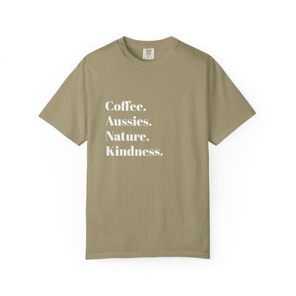 Coffee, Aussies, Nature Unisex Garment-Dyed T-Shirt | Eco-Friendly, Casual Wear, Gift for Nature Lovers, Spring Fashion, Everyday Comfort