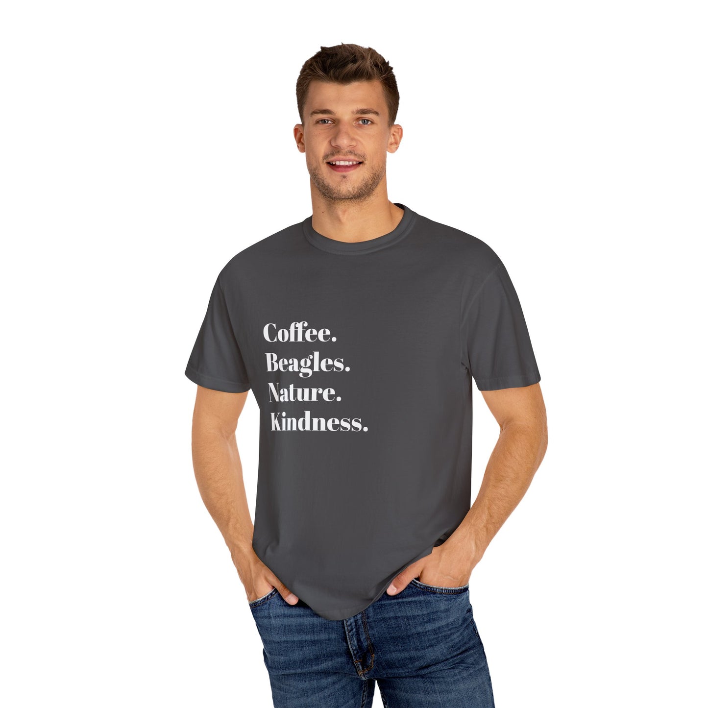 Coffee Beagles Nature Kindness T-shirt, Unisex Tee, Gift for Dog Lovers, Eco-Friendly Shirt, Casual Wear, Nature Enthusiast Clothing