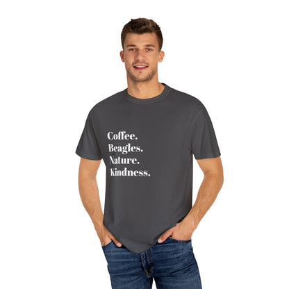 Coffee Beagles Nature Kindness T-shirt, Unisex Tee, Gift for Dog Lovers, Eco-Friendly Shirt, Casual Wear, Nature Enthusiast Clothing