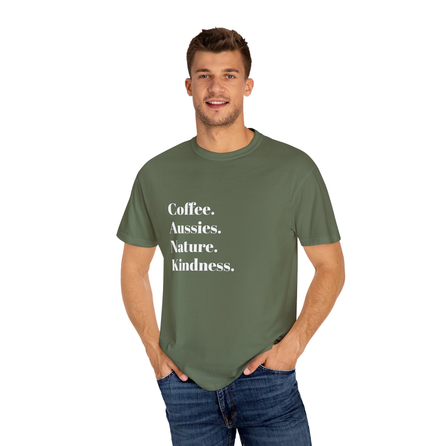 Coffee, Aussies, Nature Unisex Garment-Dyed T-Shirt | Eco-Friendly, Casual Wear, Gift for Nature Lovers, Spring Fashion, Everyday Comfort