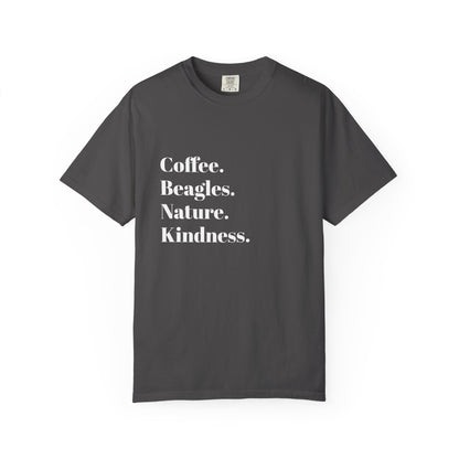 Coffee Beagles Nature Kindness T-shirt, Unisex Tee, Gift for Dog Lovers, Eco-Friendly Shirt, Casual Wear, Nature Enthusiast Clothing
