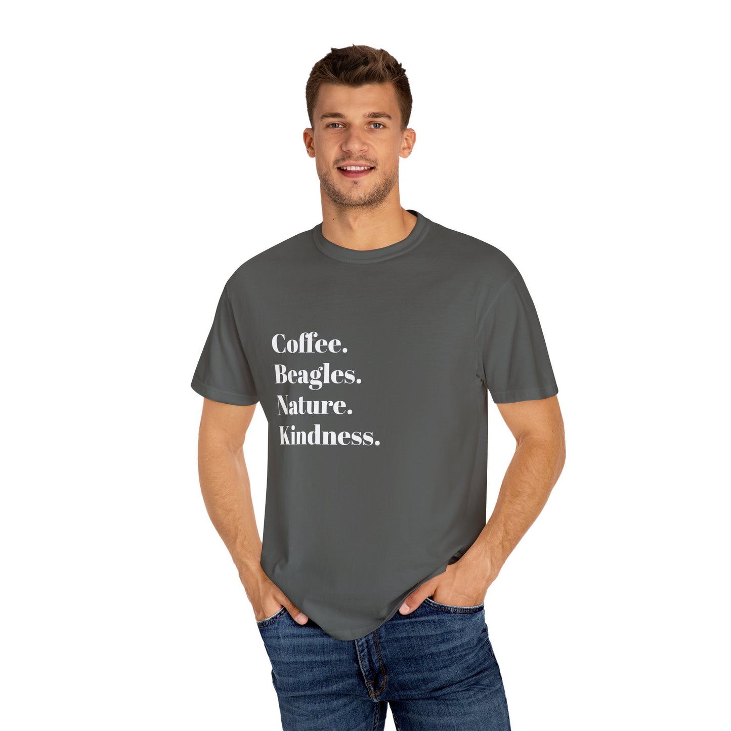 Coffee Beagles Nature Kindness T-shirt, Unisex Tee, Gift for Dog Lovers, Eco-Friendly Shirt, Casual Wear, Nature Enthusiast Clothing