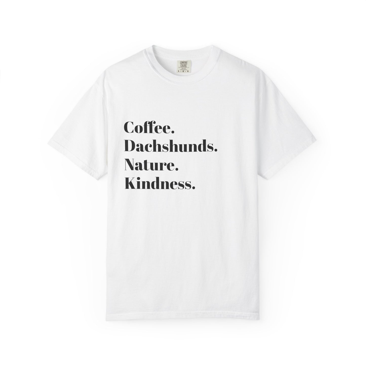 Coffee Dachshunds Nature Kindness T-Shirt | Unisex Garment-Dyed Tee for Animal Lovers, Nature Enthusiasts, Gift for Dog Owners, Casual Wear