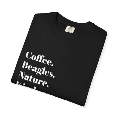 Coffee Beagles Nature Kindness T-shirt, Unisex Tee, Gift for Dog Lovers, Eco-Friendly Shirt, Casual Wear, Nature Enthusiast Clothing