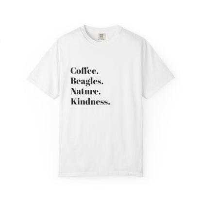 Coffee Beagles Nature Kindness T-shirt, Unisex Tee, Gift for Dog Lovers, Eco-Friendly Shirt, Casual Wear, Nature Enthusiast Clothing