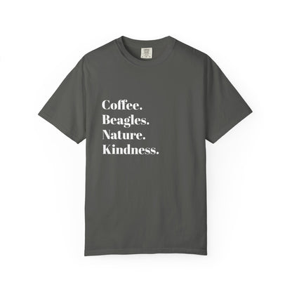Coffee Beagles Nature Kindness T-shirt, Unisex Tee, Gift for Dog Lovers, Eco-Friendly Shirt, Casual Wear, Nature Enthusiast Clothing