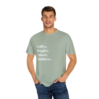 Coffee Beagles Nature Kindness T-shirt, Unisex Tee, Gift for Dog Lovers, Eco-Friendly Shirt, Casual Wear, Nature Enthusiast Clothing