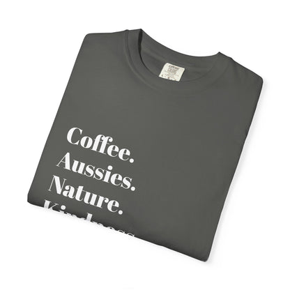 Coffee, Aussies, Nature Unisex Garment-Dyed T-Shirt | Eco-Friendly, Casual Wear, Gift for Nature Lovers, Spring Fashion, Everyday Comfort