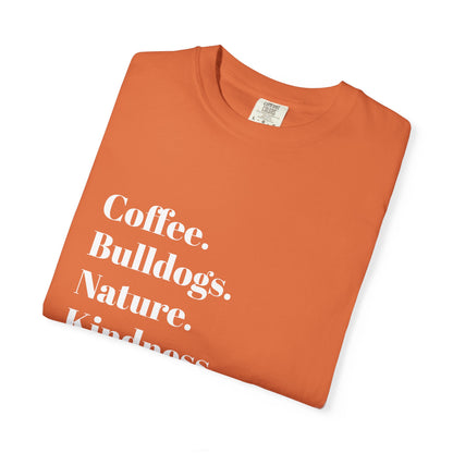 Coffee Bulldogs Nature Kindness T-Shirt, Unisex Graphic Tee, Gift for Dog Lovers, Nature Enthusiasts, Casual Wear