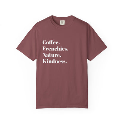 Coffee Frenchies Nature Kindness T-Shirt, Unisex Cotton Tee, Casual Wear, Gift for Dog Lovers, Nature Lovers Shirt