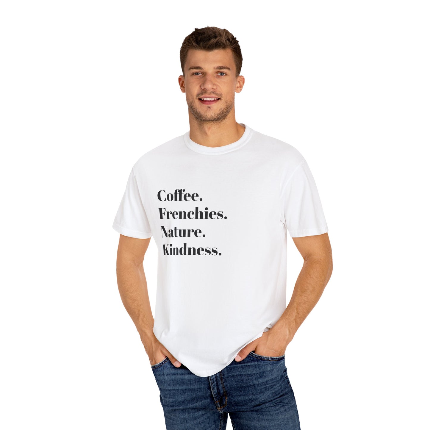 Coffee Frenchies Nature Kindness T-Shirt, Unisex Cotton Tee, Casual Wear, Gift for Dog Lovers, Nature Lovers Shirt