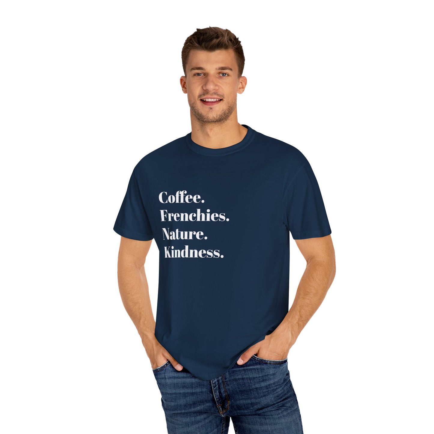 Coffee Frenchies Nature Kindness T-Shirt, Unisex Cotton Tee, Casual Wear, Gift for Dog Lovers, Nature Lovers Shirt