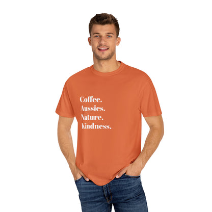 Coffee, Aussies, Nature Unisex Garment-Dyed T-Shirt | Eco-Friendly, Casual Wear, Gift for Nature Lovers, Spring Fashion, Everyday Comfort