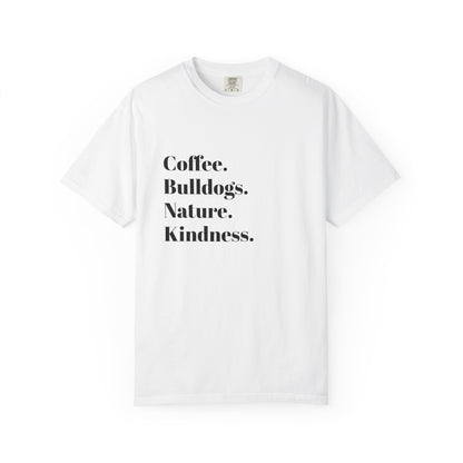 Coffee Bulldogs Nature Kindness T-Shirt, Unisex Graphic Tee, Gift for Dog Lovers, Nature Enthusiasts, Casual Wear