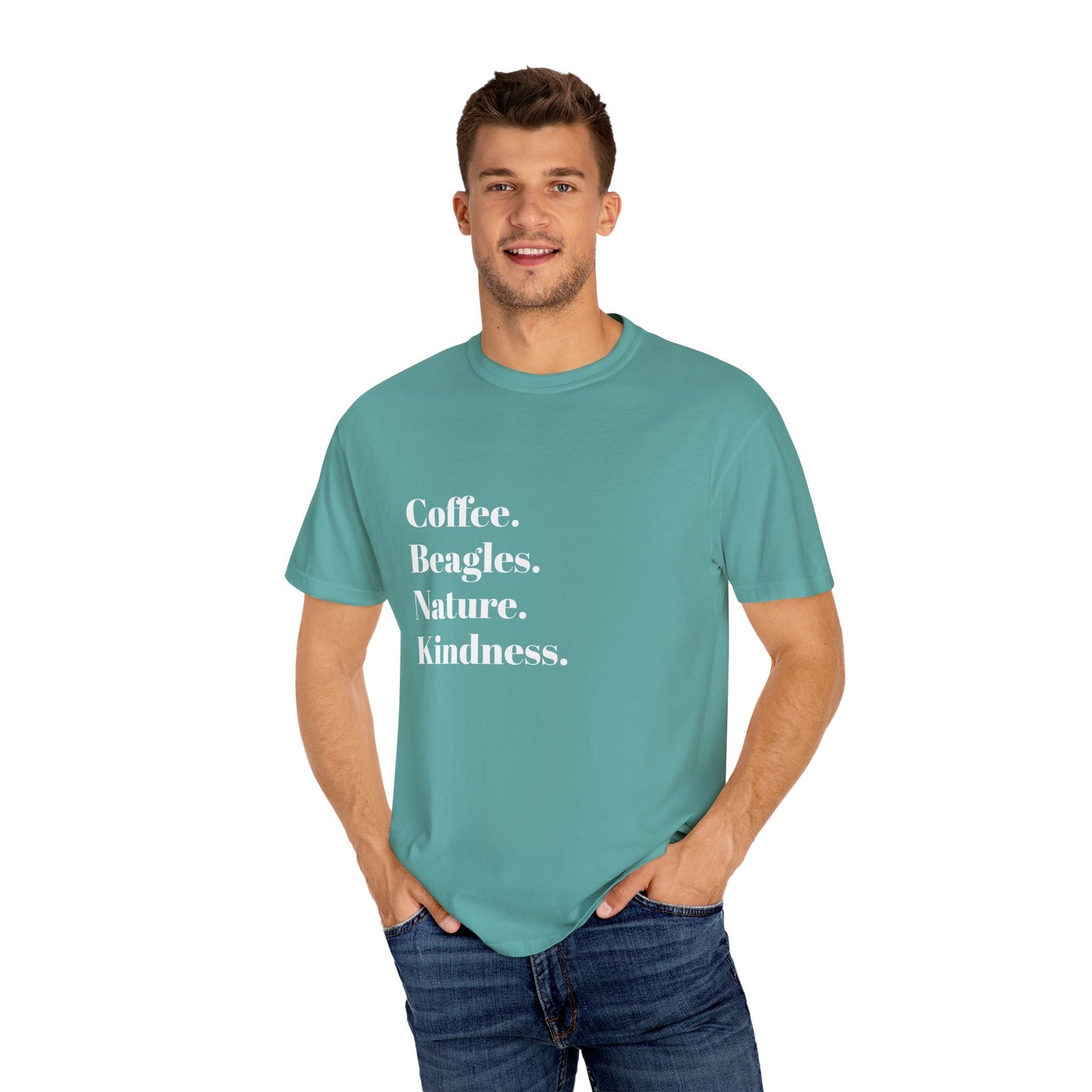 Coffee Beagles Nature Kindness T-shirt, Unisex Tee, Gift for Dog Lovers, Eco-Friendly Shirt, Casual Wear, Nature Enthusiast Clothing