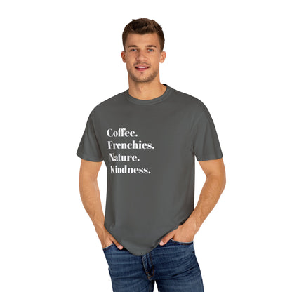 Coffee Frenchies Nature Kindness T-Shirt, Unisex Cotton Tee, Casual Wear, Gift for Dog Lovers, Nature Lovers Shirt