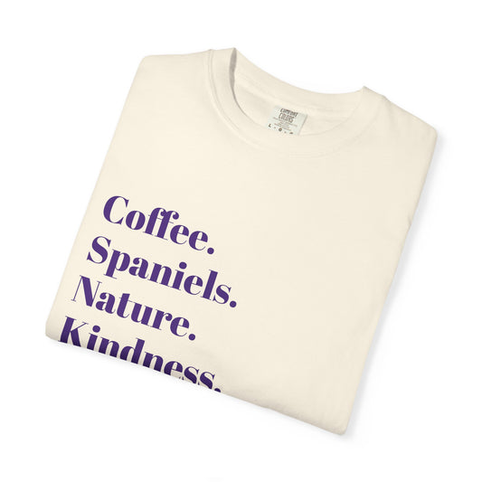 Coffee, Spaniels, Nature, Kindness | Nature-Inspired Unisex T-Shirt, Coffee Lover Gift, Dog Enthusiast Top, Casual Wear, Eco-Friendly Apparel