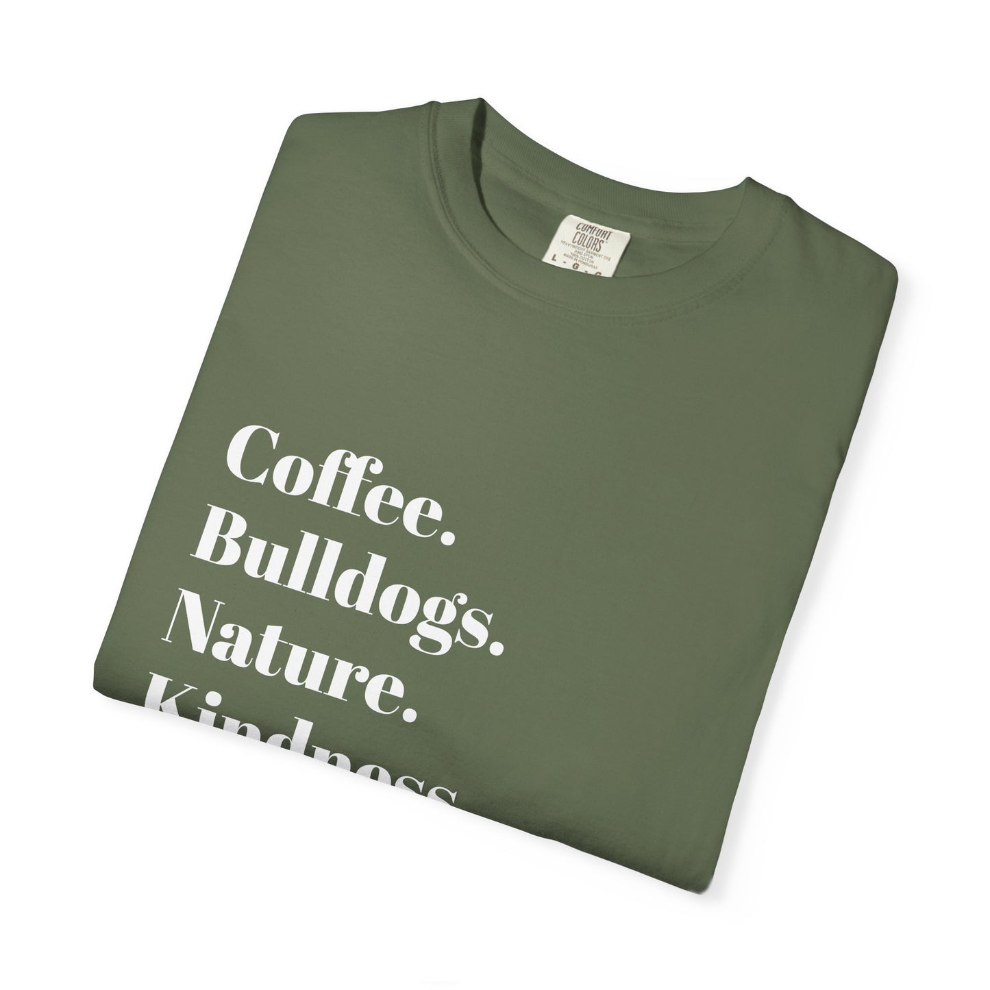 Coffee Bulldogs Nature Kindness T-Shirt, Unisex Graphic Tee, Gift for Dog Lovers, Nature Enthusiasts, Casual Wear