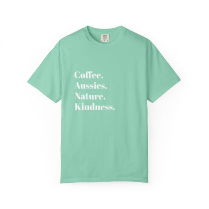 Coffee, Aussies, Nature Unisex Garment-Dyed T-Shirt | Eco-Friendly, Casual Wear, Gift for Nature Lovers, Spring Fashion, Everyday Comfort