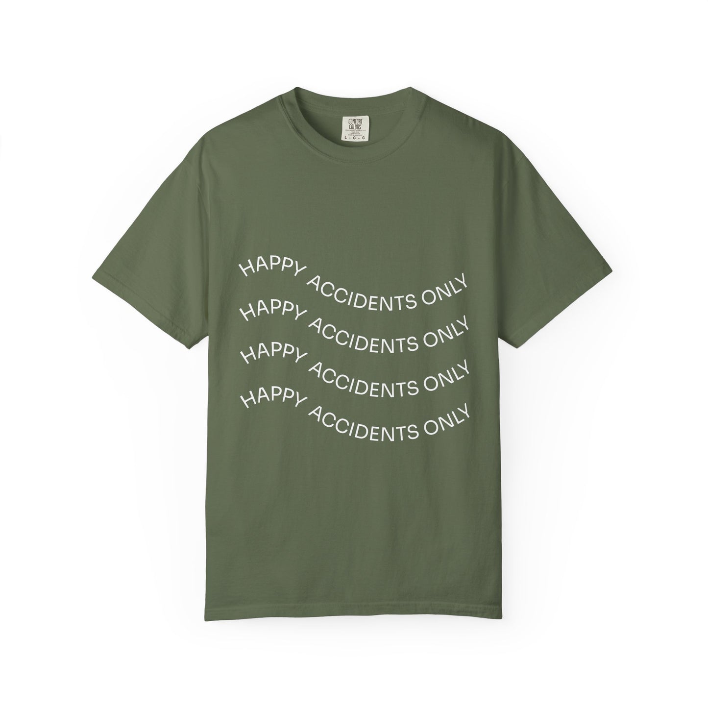 Happy Accidents Unisex Garment-Dyed T-Shirt, Casual Wear, Summer Outing, Gift for Friends, Beach Vibes, Positive Quote Tee