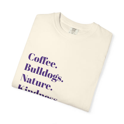 Coffee Bulldogs Nature Kindness T-Shirt, Unisex Graphic Tee, Gift for Dog Lovers, Nature Enthusiasts, Casual Wear