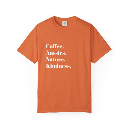 Coffee, Aussies, Nature Unisex Garment-Dyed T-Shirt | Eco-Friendly, Casual Wear, Gift for Nature Lovers, Spring Fashion, Everyday Comfort