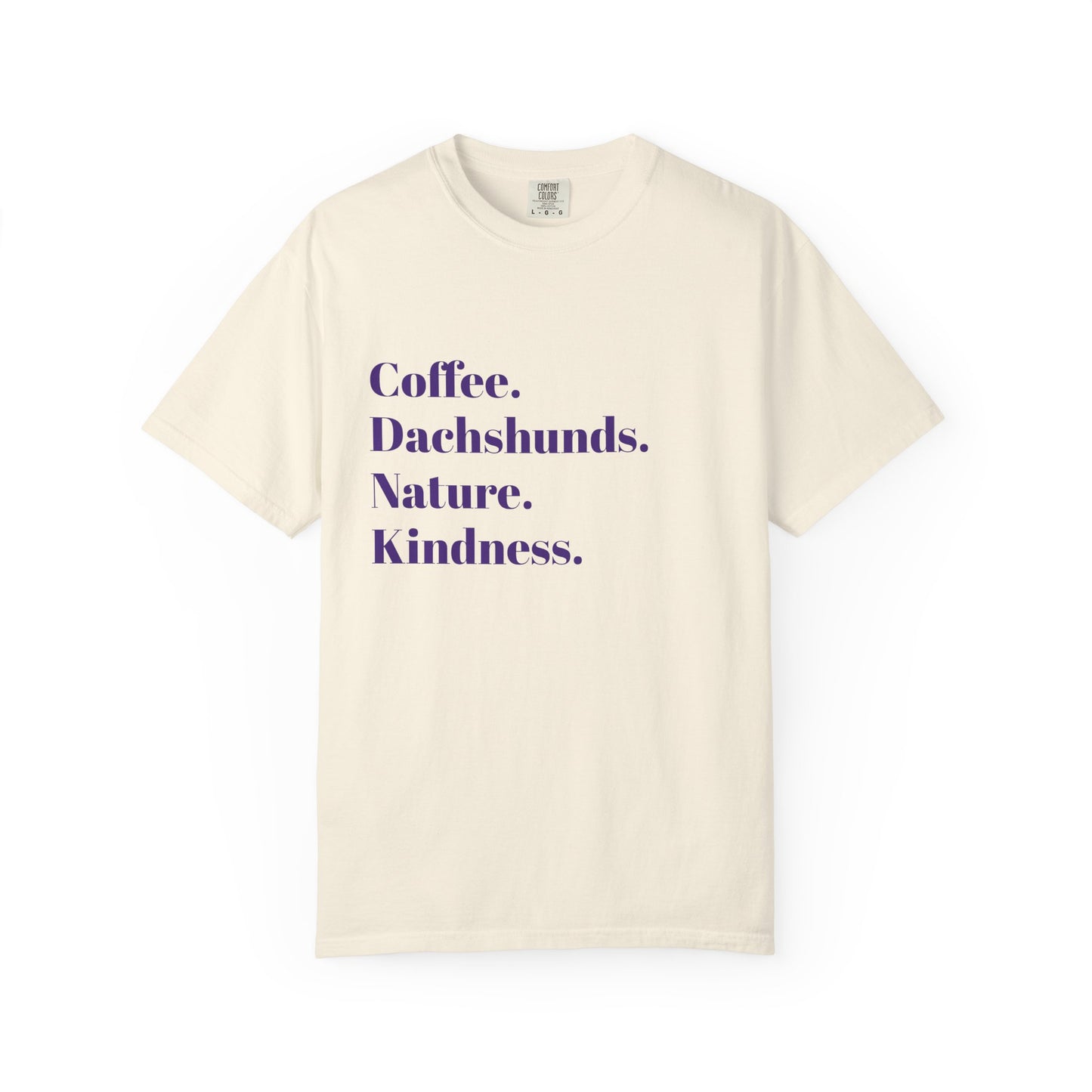 Coffee Dachshunds Nature Kindness T-Shirt | Unisex Garment-Dyed Tee for Animal Lovers, Nature Enthusiasts, Gift for Dog Owners, Casual Wear