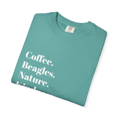 Coffee Beagles Nature Kindness T-shirt, Unisex Tee, Gift for Dog Lovers, Eco-Friendly Shirt, Casual Wear, Nature Enthusiast Clothing