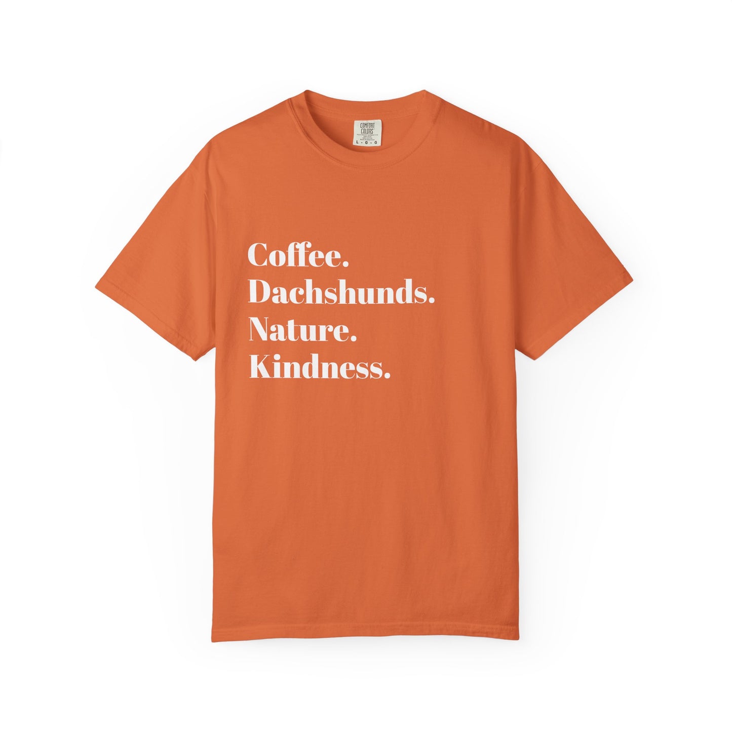 Coffee Dachshunds Nature Kindness T-Shirt | Unisex Garment-Dyed Tee for Animal Lovers, Nature Enthusiasts, Gift for Dog Owners, Casual Wear