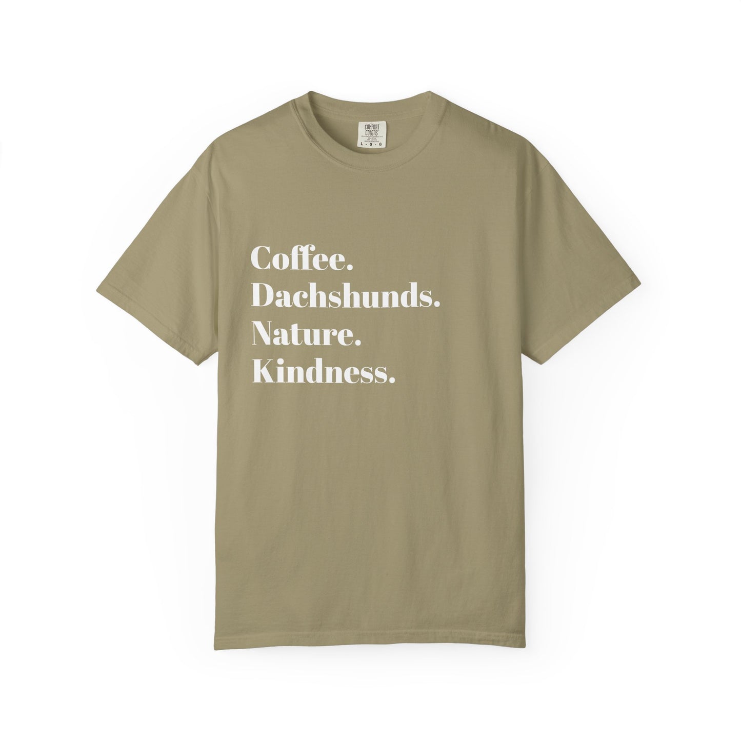 Coffee Dachshunds Nature Kindness T-Shirt | Unisex Garment-Dyed Tee for Animal Lovers, Nature Enthusiasts, Gift for Dog Owners, Casual Wear
