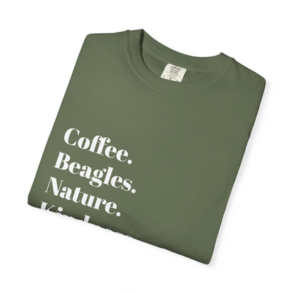 Coffee Beagles Nature Kindness T-shirt, Unisex Tee, Gift for Dog Lovers, Eco-Friendly Shirt, Casual Wear, Nature Enthusiast Clothing