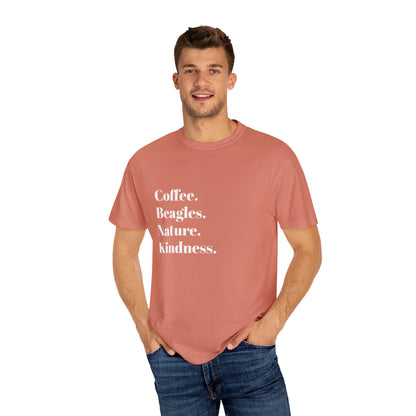 Coffee Beagles Nature Kindness T-shirt, Unisex Tee, Gift for Dog Lovers, Eco-Friendly Shirt, Casual Wear, Nature Enthusiast Clothing